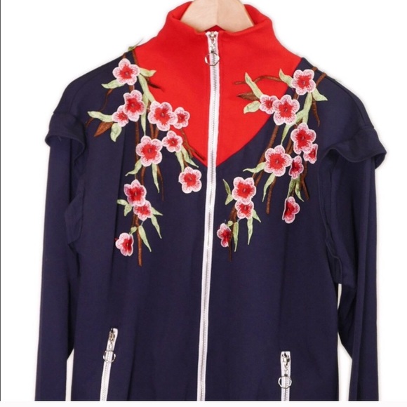 Floral Cherry Blossom Embroidered Bomber Jacket M - Picture 7 of 7